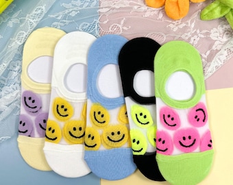 7DAYSSOCKS Women's No Show See-Through Popping Smile Socks  - 5 Pair Set w/ Gift Bag