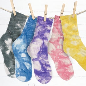 Women&#39;s Hand Tie-Dye Crew Socks w/ Gift Bag | Colorful, Light, Comfortable | Made in Korea