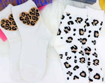 7DAYSSOCKS Women’s Leopard Print Crew Socks - 4 Pair Set w/ Gift Box