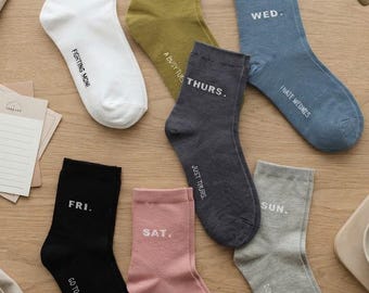 7DAYSSOCKS Women's Crew Weekly Socks - 7 Pair Set w/ Gift Bag Made in Korea