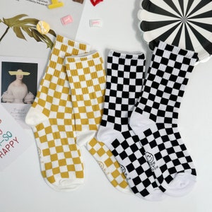 7DAYSSOCKS Women's Crew Crush Mini Checkerboard Socks - 2 Pair Set w/ Gift Bag | Daily Fashion Socks | Made in Korea