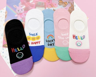 7DAYSSOCKS Women's No Show Smile Mood Socks - 5 Pair Set w/ Gift Bag