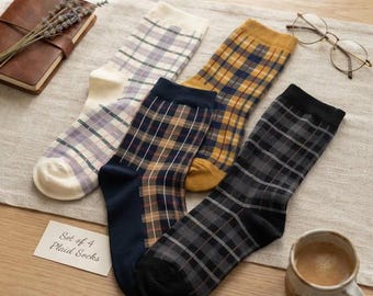 7DAYSSOCKS  Women's Crew Vincent Check Socks 4 Pairs set - Made in Korea