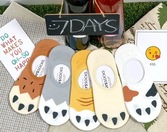 Cat Paw Socks - Women's No Show Socks, 5-Pair Set