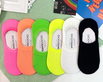 7DAYSSOCKS Women's No Show Neon Socks - 6 Pair Set w/ Gift Bag
