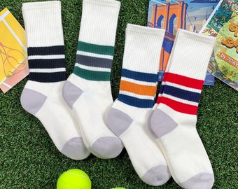 Retro Striped Crew Socks - Vintage 80s Style, Set of 4