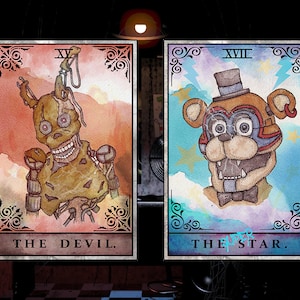 PAQUETE DE 2 - Impresiones de cartas del tarot de FNAF - Burntrap y Freddy