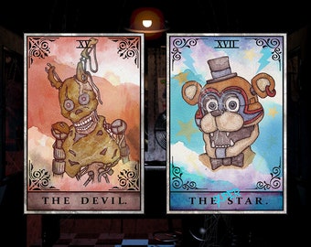 PAQUETE DE 2 - Láminas de cartas del tarot de FNAF - Burntrap y Freddy