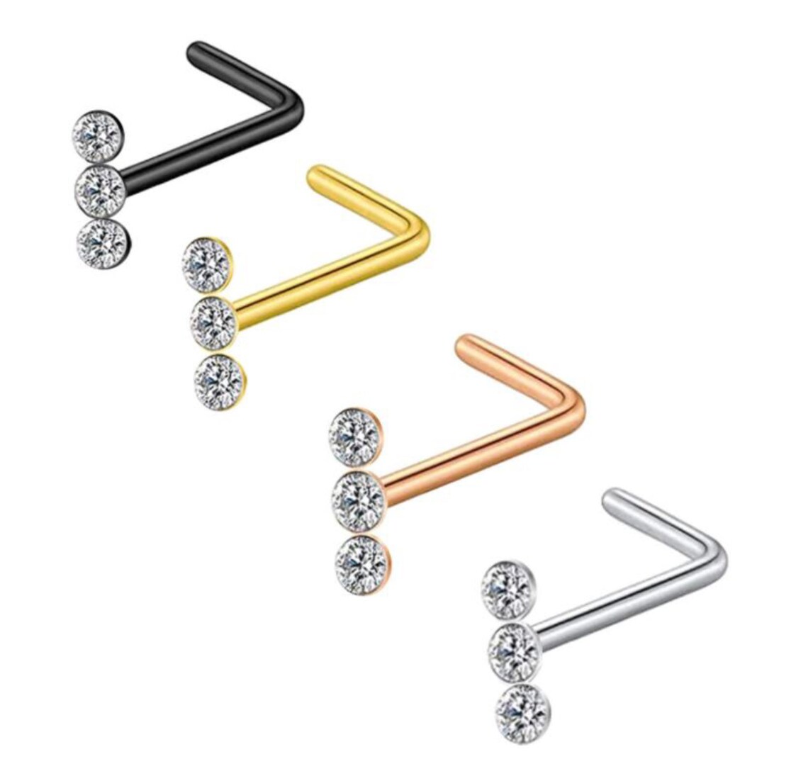 3 Stone L Shape Nose Stud Nose Piercing for Women or Men Etsy UK