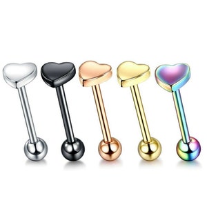 Heart Design Tongue Bar. Surgical Steel Tongue Piercing. Many Colours Available