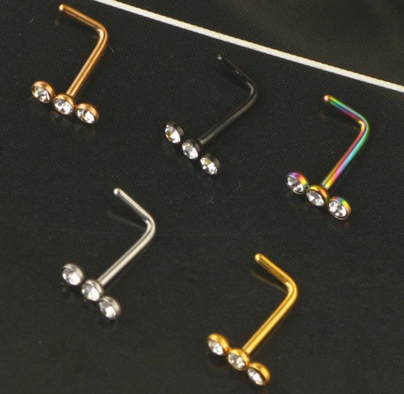 3 Stone L Shape Nose Stud Nose Piercing for Women or Men Etsy UK