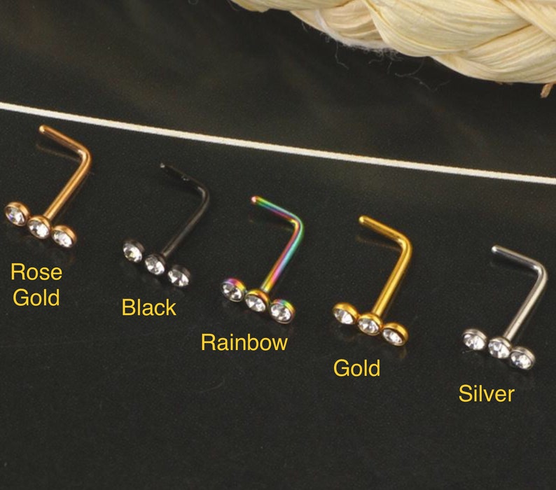 3 Stone L Shape Nose Stud Nose Piercing for Women or Men Etsy UK