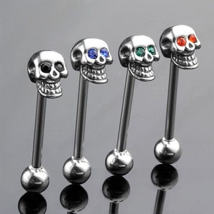 Skull Design Tongue Bar. Surgical Steel Tongue Piercing. Many
