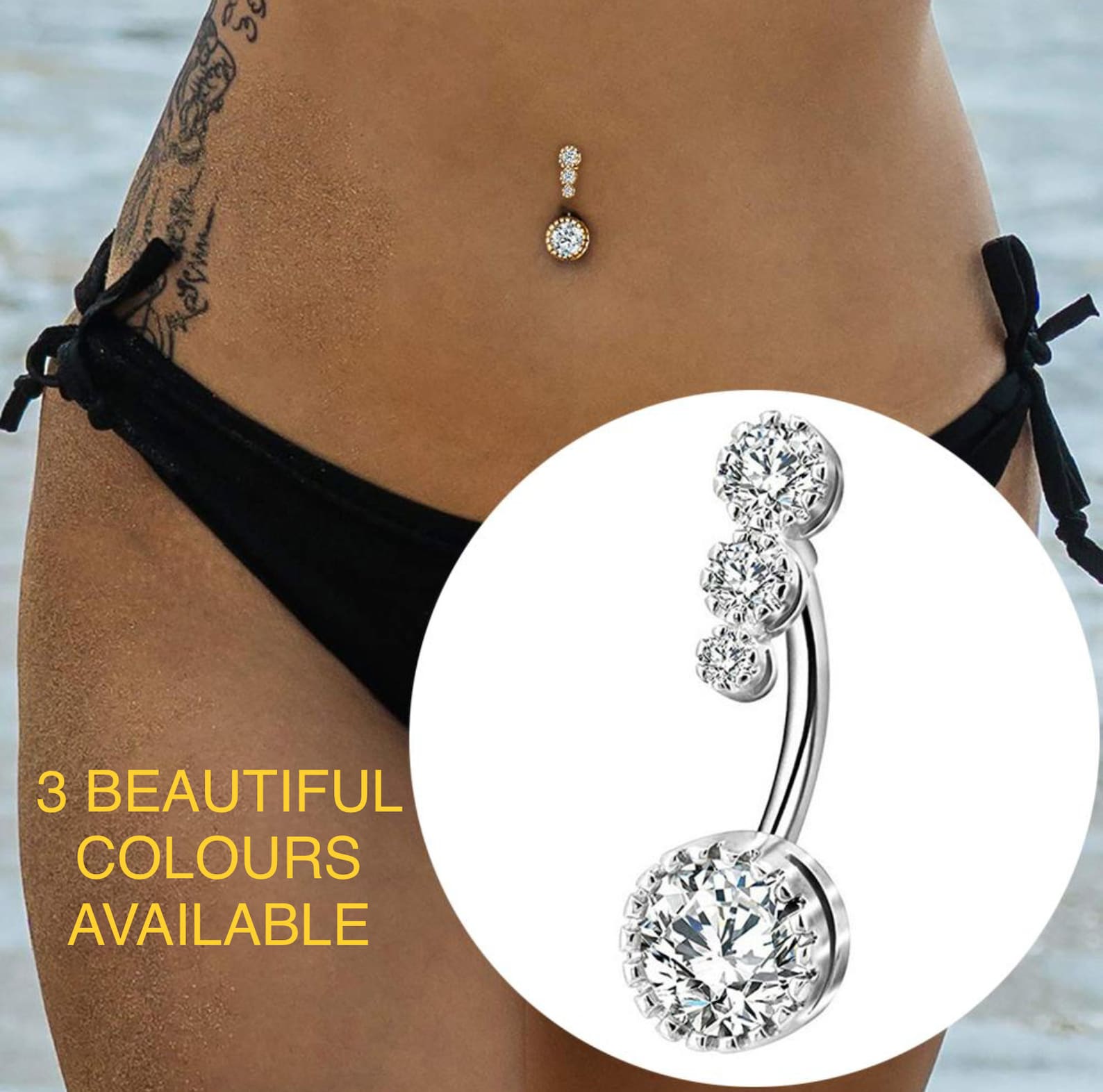 Unique 3 Diamond Design Crystal Belly Bar Belly Piercing Etsy 