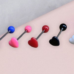 Unusual Heart Or Plain Design Tongue Bar. Tongue Piercing. Many Colours Available