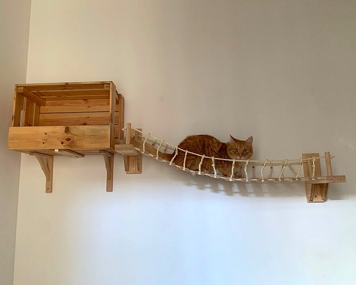 Wooden Cat Bridge Roped Cat wall shelves and bridge Cat Etsy