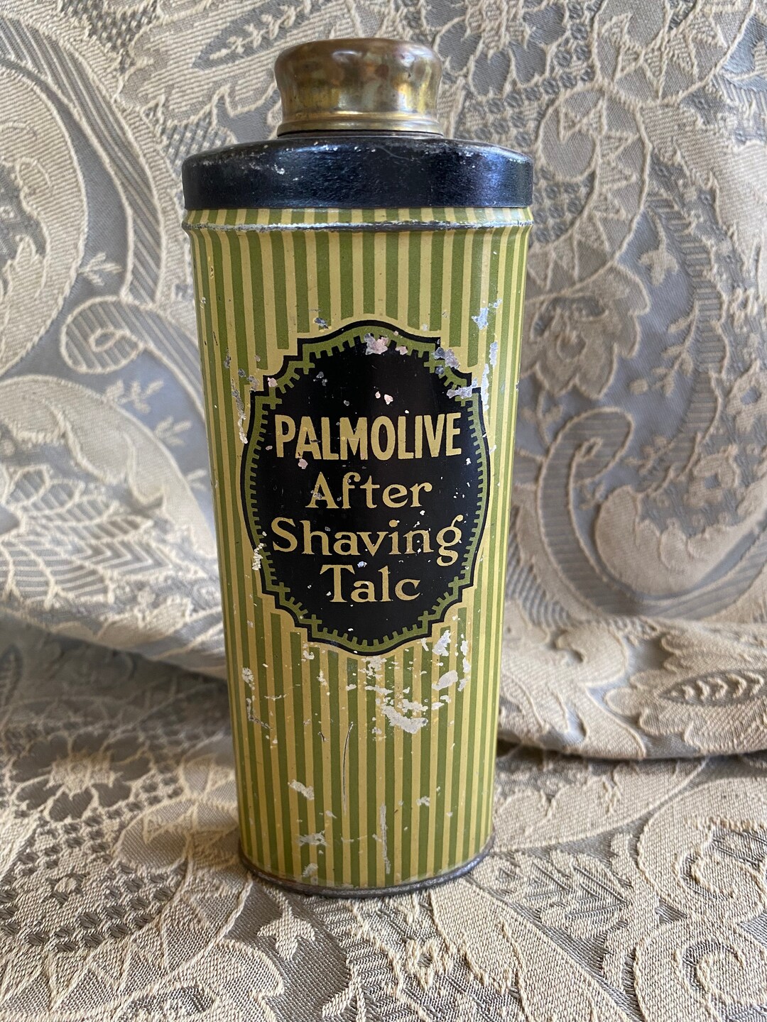 Palmolive After Shaving Talc Tin, 1930s, Vintage Vanity Decor Talcum