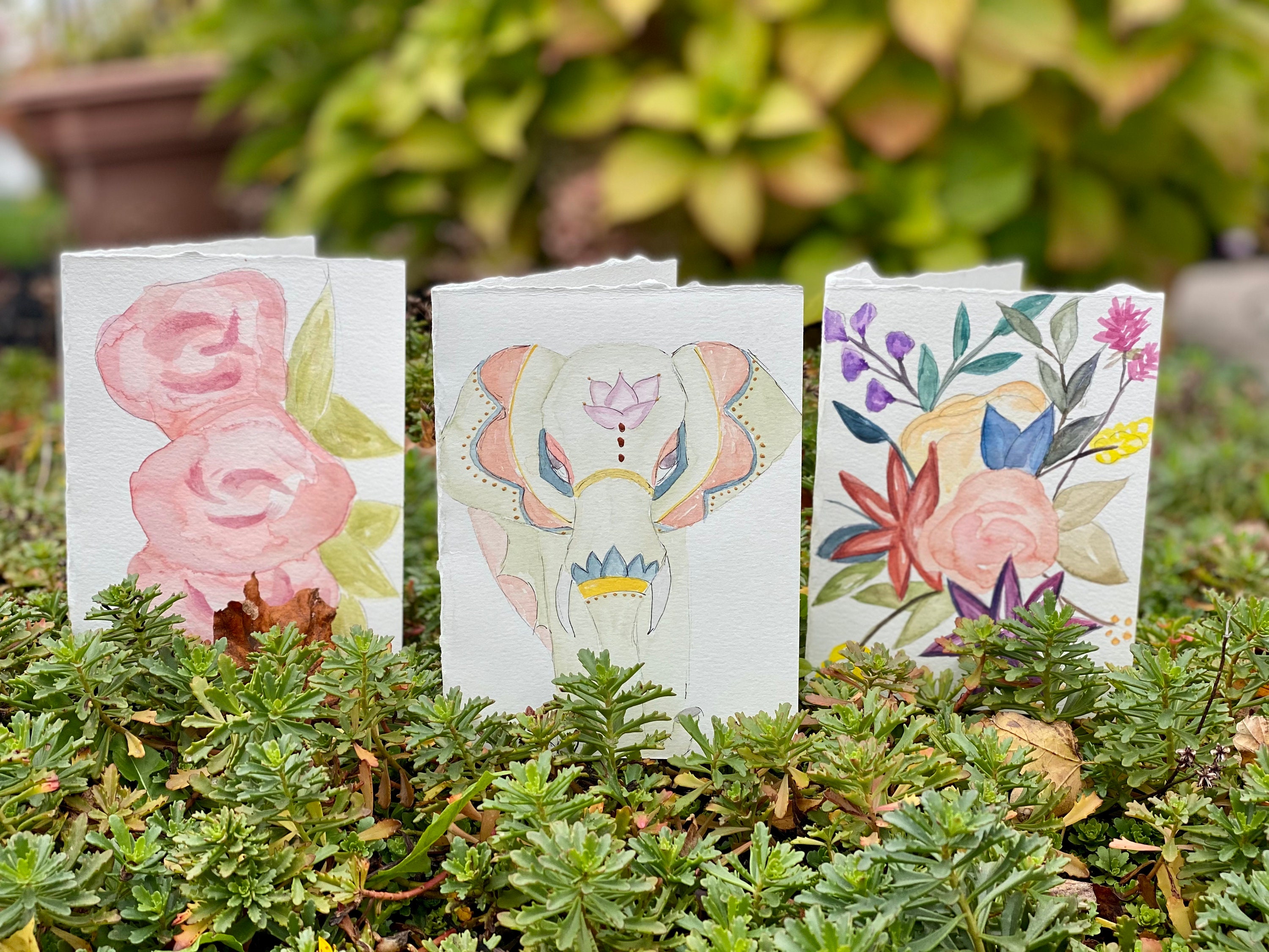 3ct Watercolor Card Set Handmade Assorted Etsy New Zealand