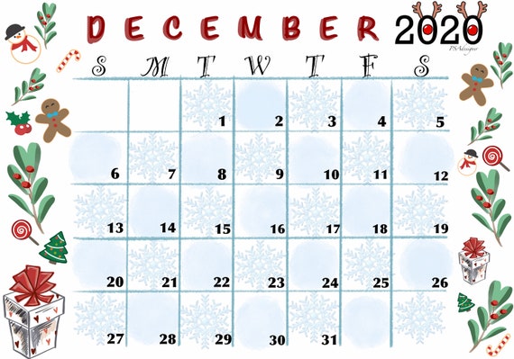 Illustrated December Calendar PRINTABLE INSTANT Download | Etsy