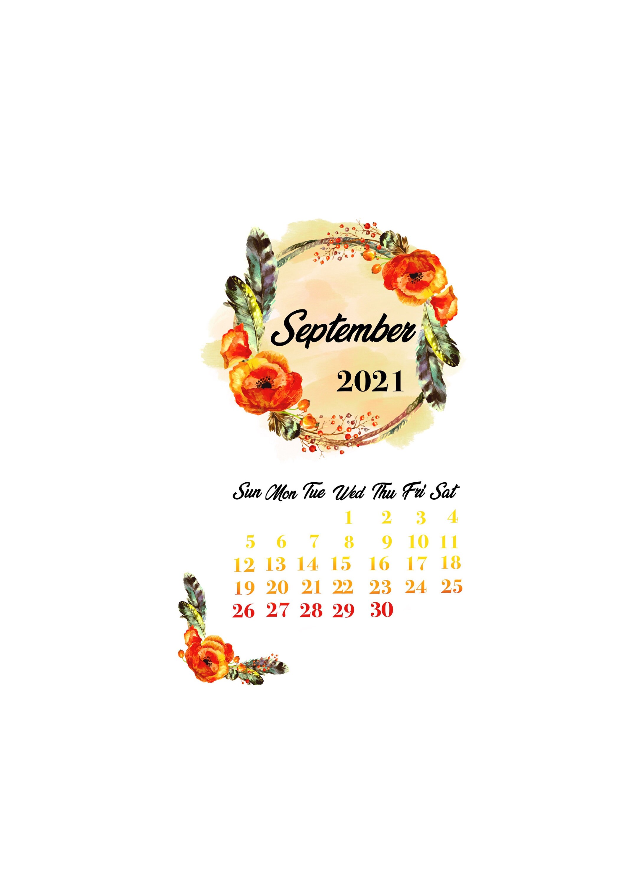 Illustrated September 2021 Calendar PRINTABLE INSTANT Etsy
