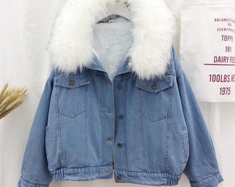jean jacket women with fur