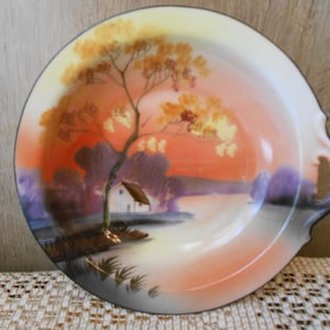 Vintage Noritake Japan Hand Painted House,  Lake, tree Scenic Cake Plate