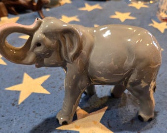Vintage Porcelain Elephant ~Trunk up