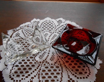 Set of 2 Vintage Glass Ashtrays