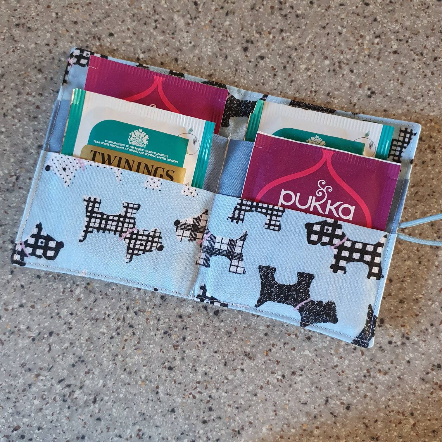Handmade fabric tea bag holder wallet pouch. Scotty dog Etsy