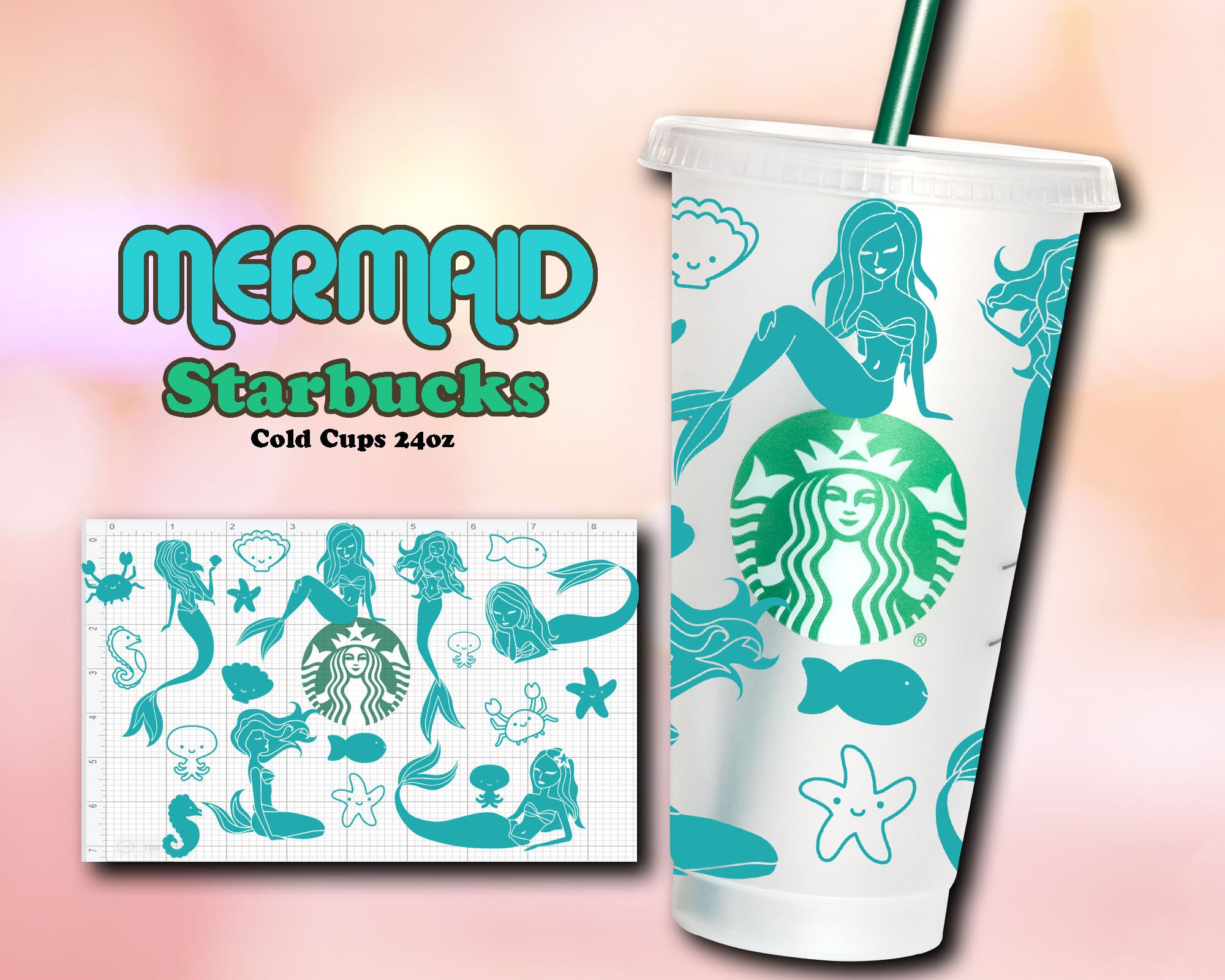 Mermaid Starbucks Cup Envoltura de sirena sin costuras Etsy
