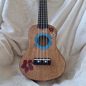 Hawaiian-themed hand-painted ukulele.