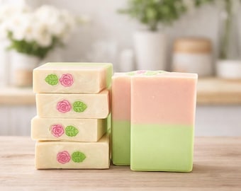 Handmade Rose Scented Soap Bar , Palm Oil Free, Creamy Lather, Garden Fresh Cut Roses  Fragrance