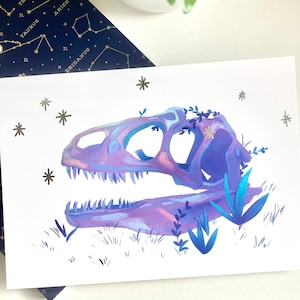 Allosaurus - Illustration print, silver foil