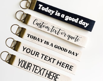 Personalized Keychain Custom Name Cotton Wristlet Key Fob Personalised Quote Text Key Ring