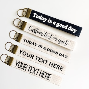 Llavero personalizado, llavero con nombre personalizado, llavero de lona, llavero de tela de algodón, bonito accesorio para coche, llavero con texto de cita personalizado