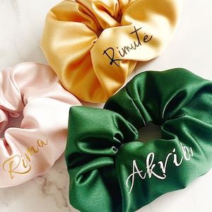 Personalized Satin Scrunchie, Custom Name Hair Tie, Bridesmaid Gift image 1