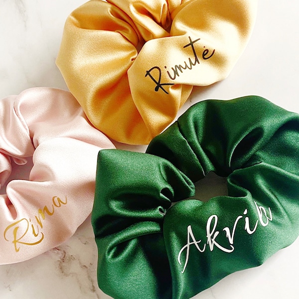 Custom Name Satin Scrunchies Personalized Hair Soft Satin Scrunchie Gift for Bridesmaid Scrunchie Custom Hair Ties Personalised Initial Word