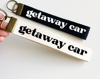 Getaway Car Canvas Keychain: Soft Cotton Fabric Key Fob