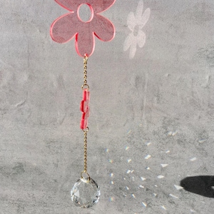 Pink Flowers Crystal Suncatcher, Floral Sun Catcher, Flower Suncatcher, Rainbow MakerLight Catcher, Boho Window Hanging Crystals Suncather