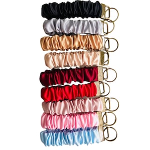 Satin Scrunchie Wristlet Keychain: Floral Cotton Key Fob