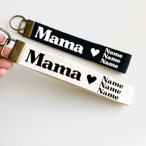 Llavero de mamá, llavero de mamá personalizado, llavero de mamá personalizado, regalo para mamá, cordón de algodón, pulsera de tela, regalo para mamá con nombres de niños