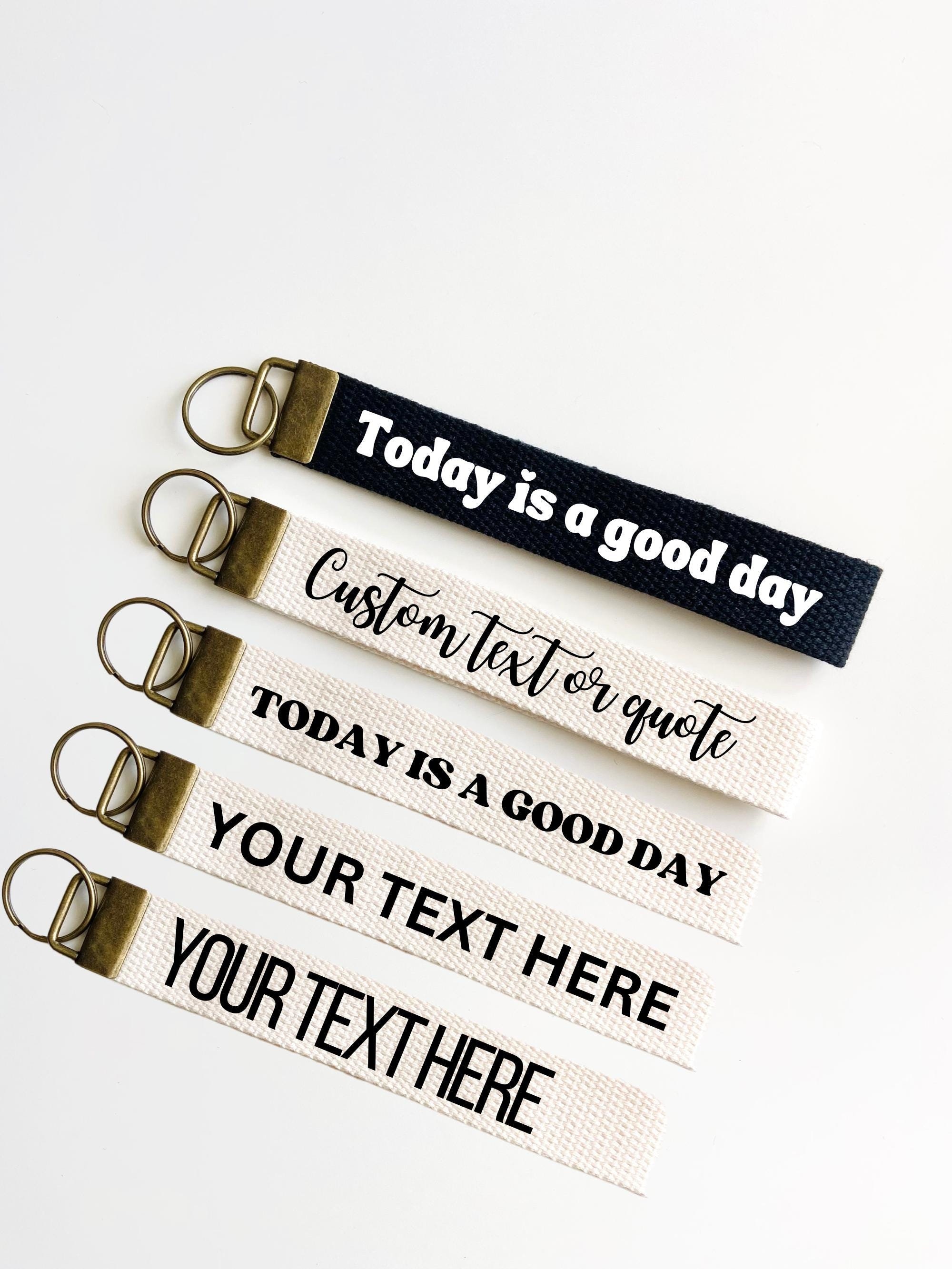 Custom Text Key Chain Personalized Keychain Custom Name Cotton Wristlet Key Fob Personalised ...