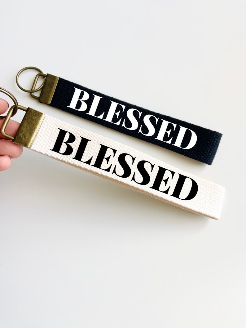 Blessed Keychain, Christian Key Fob, Wristlet Strap, Bible Verse, Faith