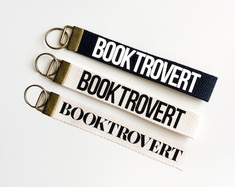 Booktrovert Wristlet Keychain: Book Lover Gift, Handmade Cotton Key Fob