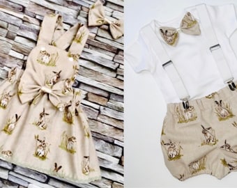 Handmade Easter Rabbit  Girls Dress & Boys Matching sets Wedding /Birthday/Bunny Photo Shoot/Baby Shower /Birth