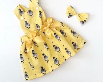 Handmade  Duck Girls Pinifore Dress & Matching HairBow /Photo Shoot/ Birthday/Cake Smash/Easter