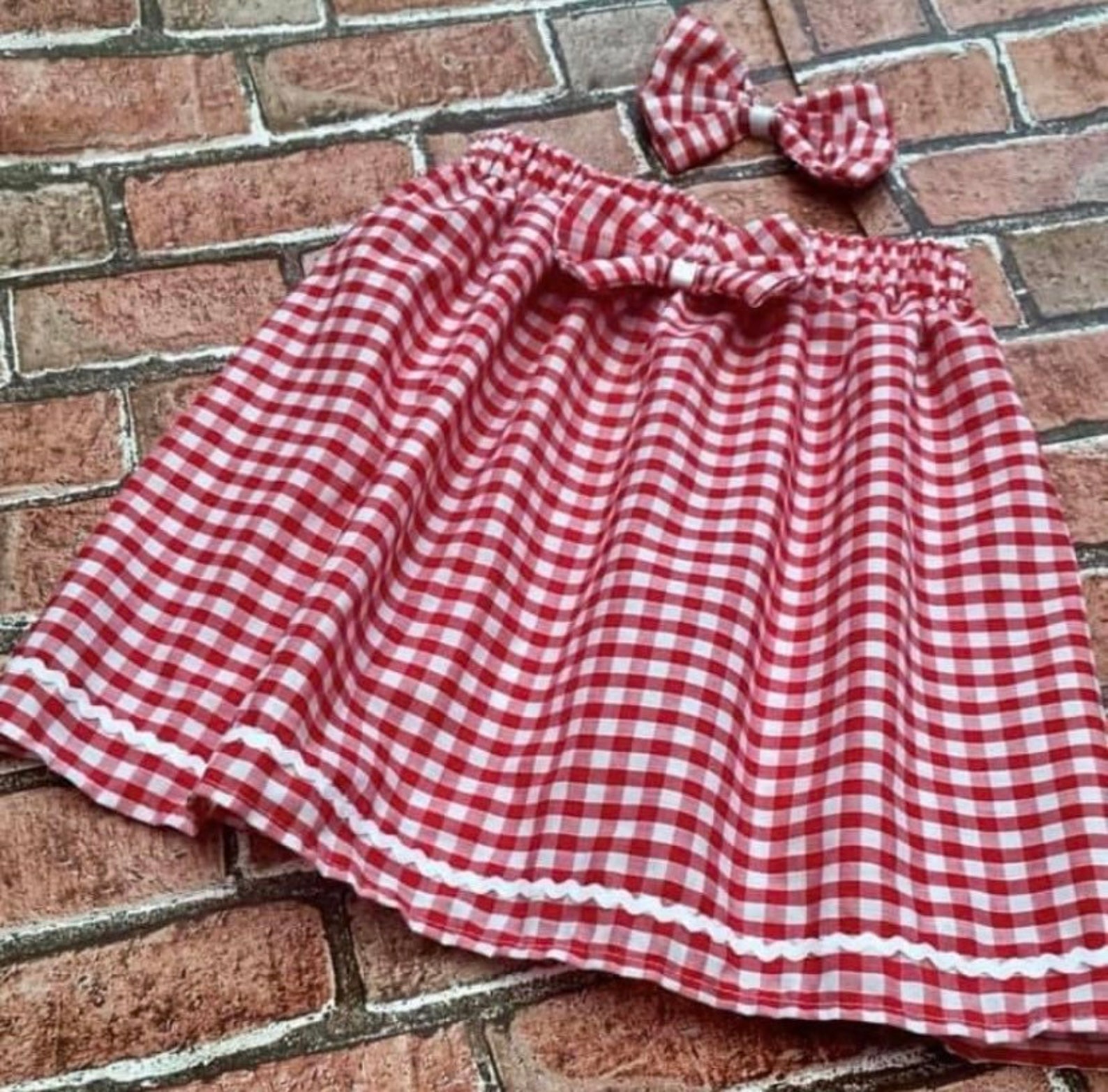 Handmade Girls School Uniform Red Gingham Skirt Set & Matching Etsy UK