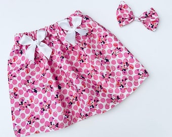 Handmade Girls  Minnie Print Skirt And Matching Free  HairBow Birthday/Photo Shoot/Holiday