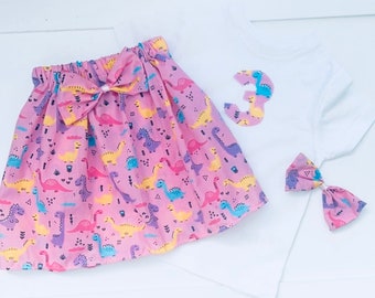 Handmade Girls Age  Dinosaur Skirt With Matching Top & Matching HairBow/Party /Photo Shoot /Baby Shower