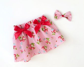 Handmade Girls Strawberry Skirt & Free Hair bow Photo Shoot /Easter/Birthday